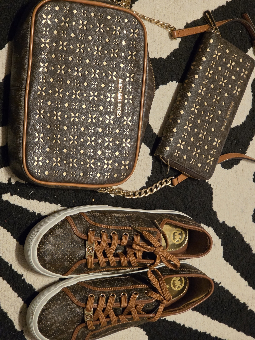 Michael Kors Brown Patterned Crossbody Bag and Wallet Set